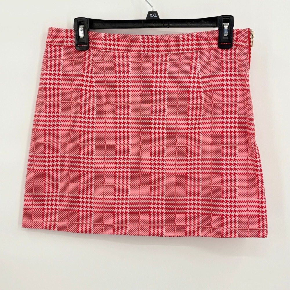 Forever 21 Y2K Womens Red Cream Plaid Houndstooth Mini Skirt Size 29 NEW NWT - Picture 1 of 10